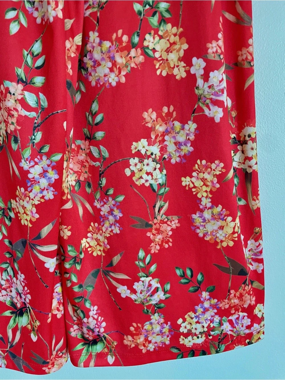 Zara Floral Wide Leg Pants Red Boho Summer Vacation High Rise Pants Size S EUC